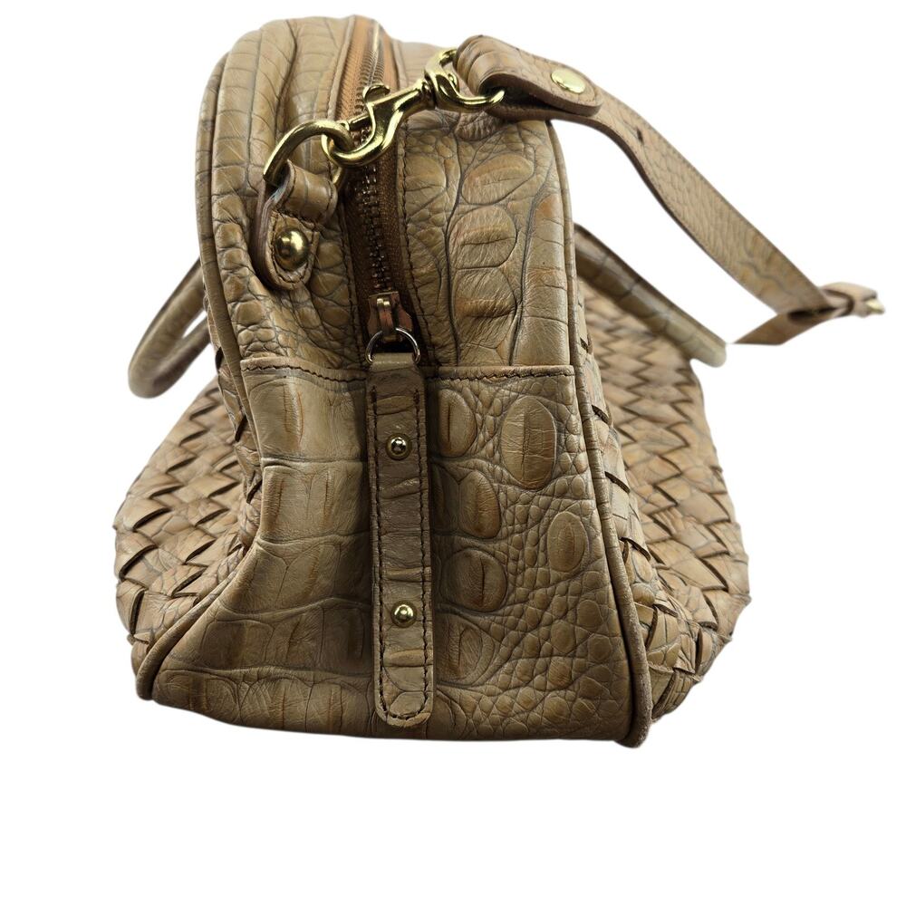 Authentic Brahmin Crossbody Satchel Tan Beige Basket Weave Gold Tone Hardware - Picture 6 of 12